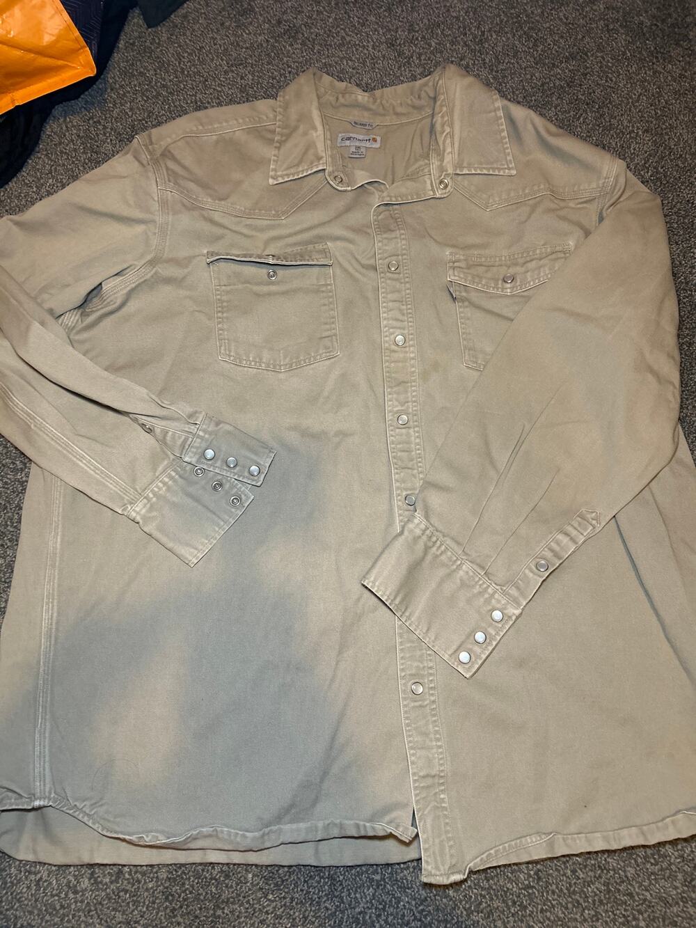 Lot of 2 Carhartt pearl snap western  canvas rugged long sleeve size 3xl tall